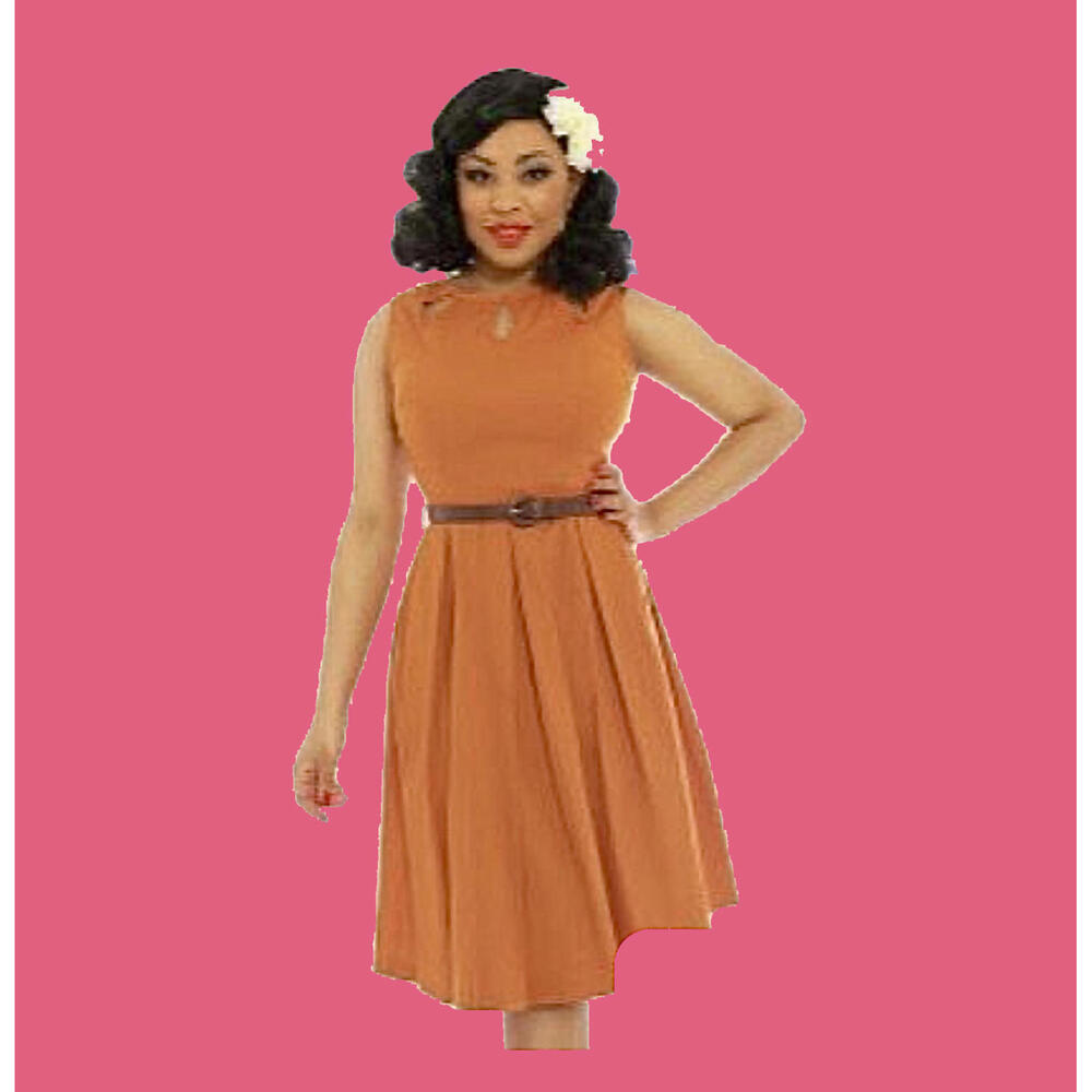 Lindy Bop Lily Dress in Burnt Orange US 8